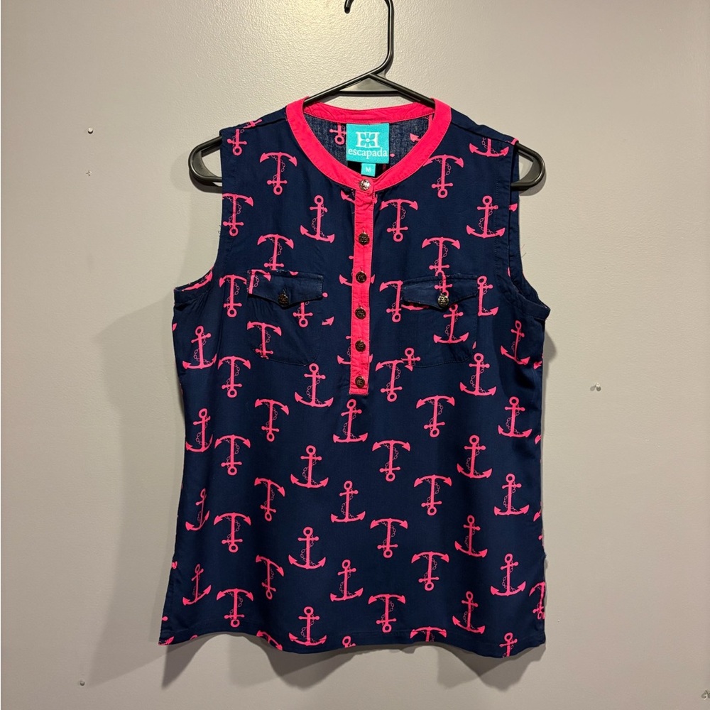Escapada Navy Blue and Pink Nautical Tank Top